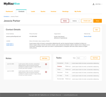 MyBizzHive's contacts management tool to manage all contacts in one place